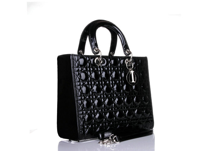 replica jumbo lady dior patent leather bag 6322 black with silver - Click Image to Close